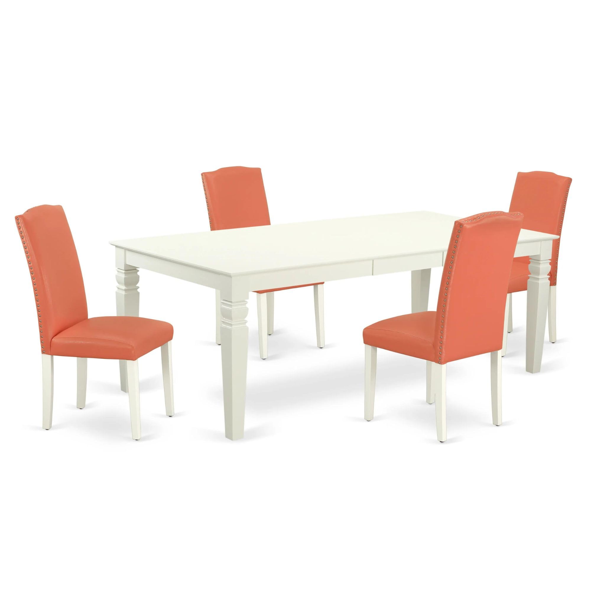 East West Furniture Lgen5-Lwh-78 5 Piece Dinette Set Includes A Rectangle Dining Room Table With Butterfly Leaf And 4 Pink Flamingo Faux Leather Parsons Chairs, 42X84 Inch, Linen White