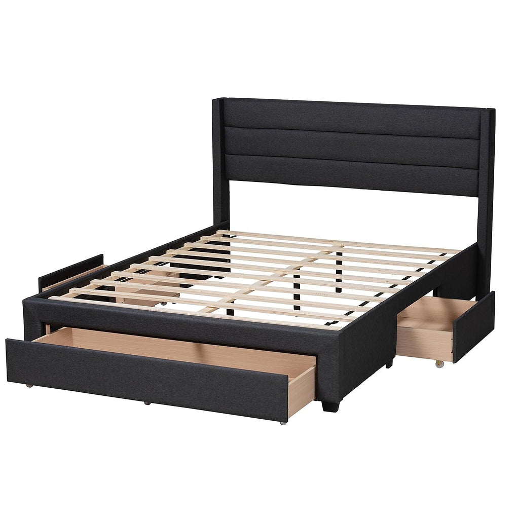 Baxton Studio Braylon Platform Storage Bed, Queen, Charcoal Grey/Dark Brown (232-13079-HiT)