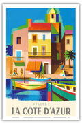 Visitez (Visit) La Cte DAzur - France - French Riviera - Vintage Travel Poster by Jacques Nathan-Garamond c.1953 - Master Art P
