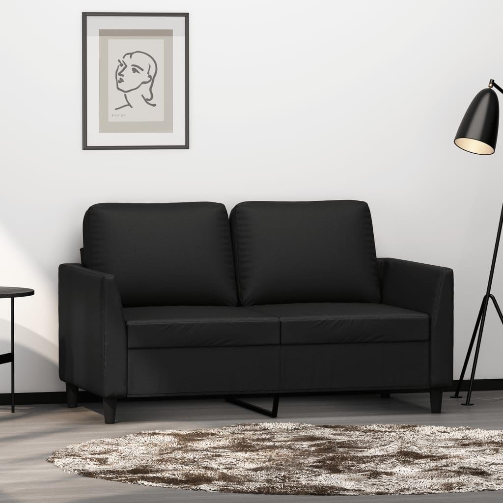 vidaXL Modern 2-Seater Foam-Padded Sofa with Faux Leather Upholstery - Sturdy Metal Frame - Easy to Clean Surface - Comfort Enhanced for Living Room, Lounge, Office - Black