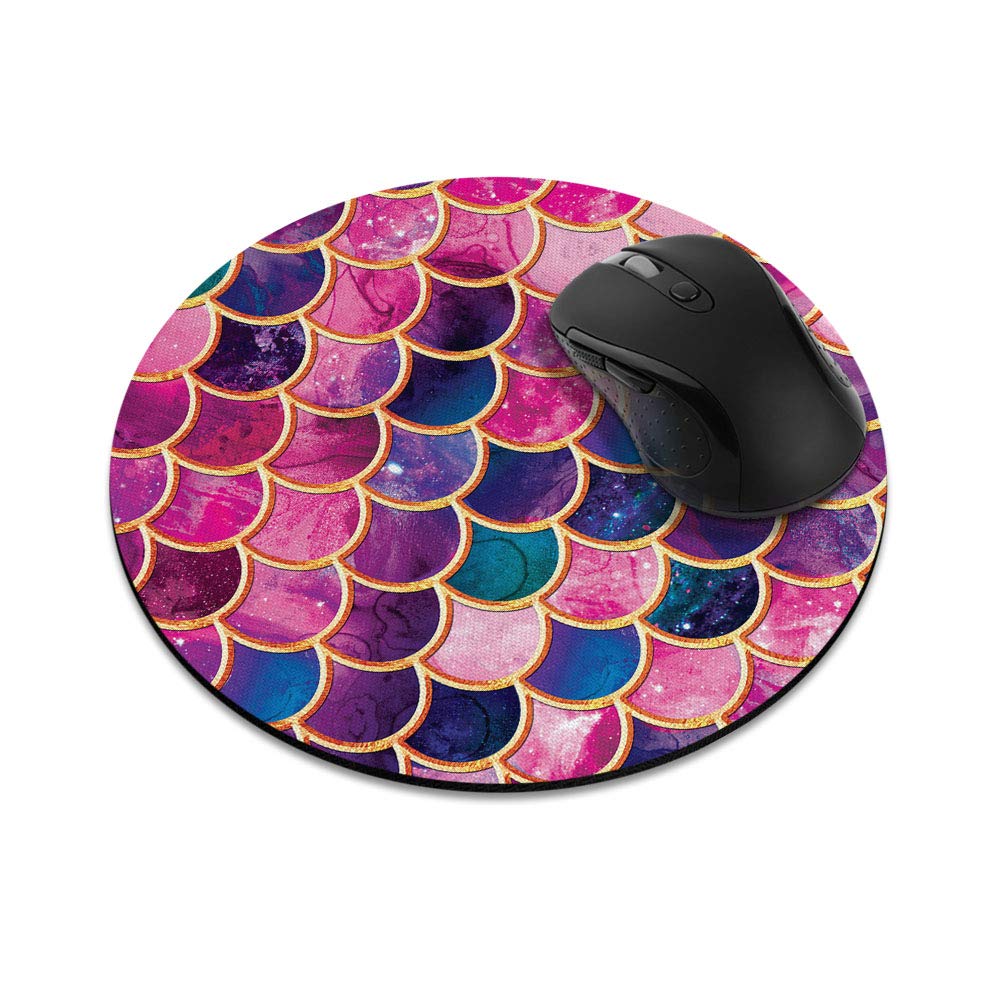 Non-Slip Round Mousepad, Wirester Pink Mermaid Scales Mouse Pad For Home, Office And Gaming Desk