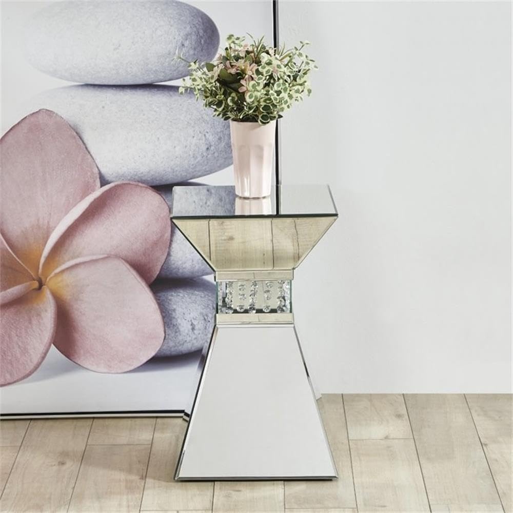 Elegant Decor Modern 20&quot; Clear Crystal Mirrored Accent Pedestal End Table