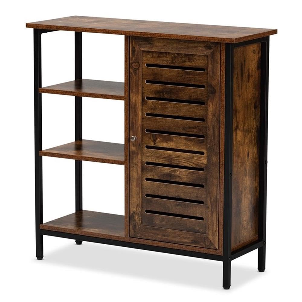 Wholesale Interiors Baxton Studio Wayland Brown Finished Wood and Gray Metal Shoe Storage Cabinet