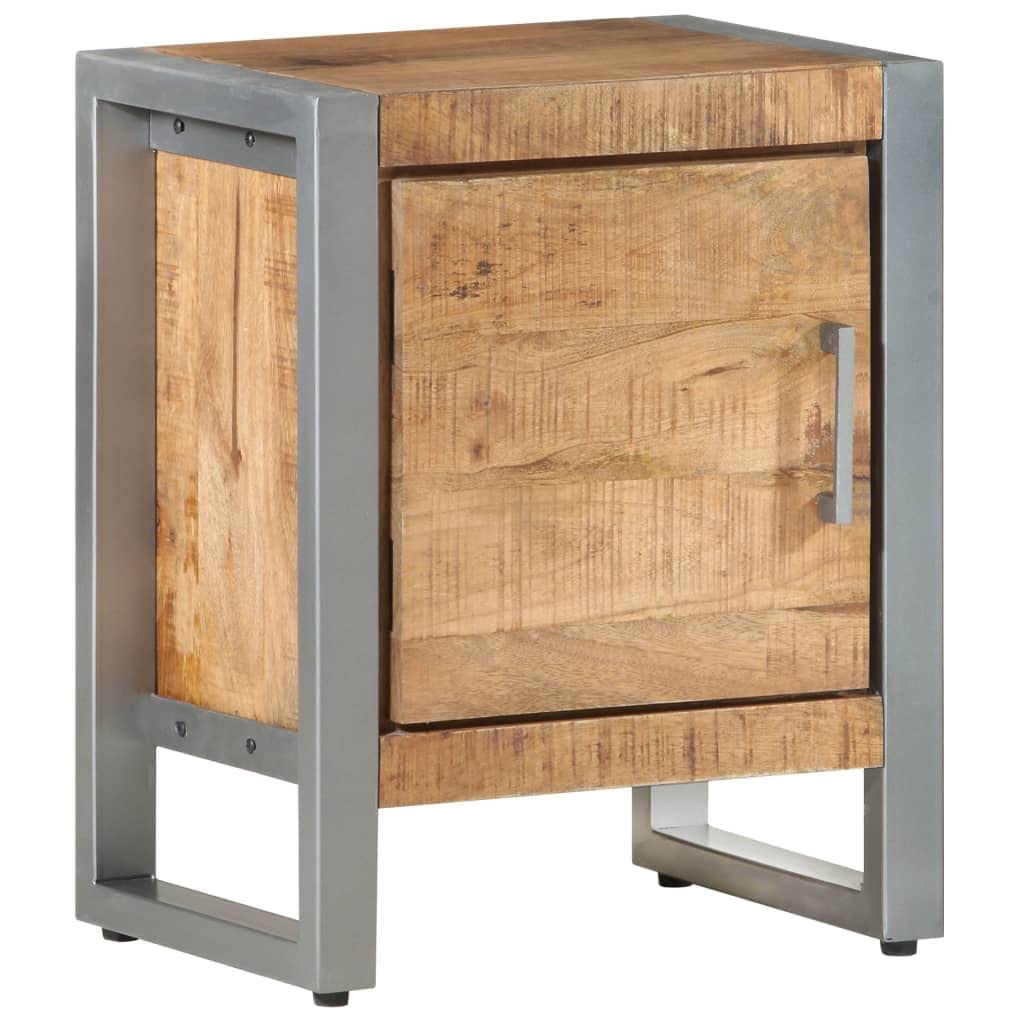 vidaXL Industrial Bedside Cabinet/Nightstand – 15.7"x11.8"x19.7" Rough Mango Wood & Gray Iron Frame - Bedroom Storage Design with Large Compartment