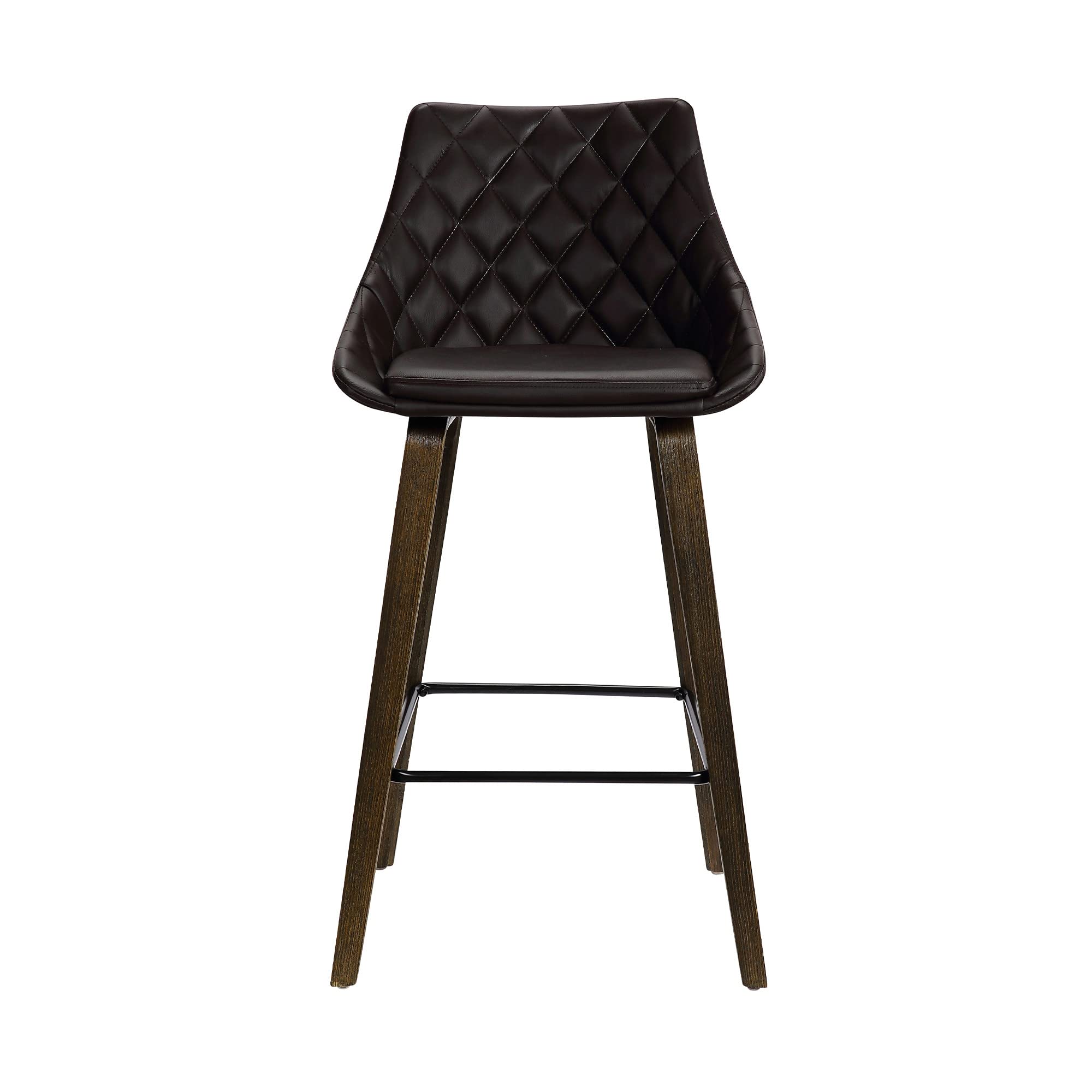 HomeRoots Black Steel,Faux Leather,Plywood 26' Brown Tufted Velvet Upholstered Bar Stool