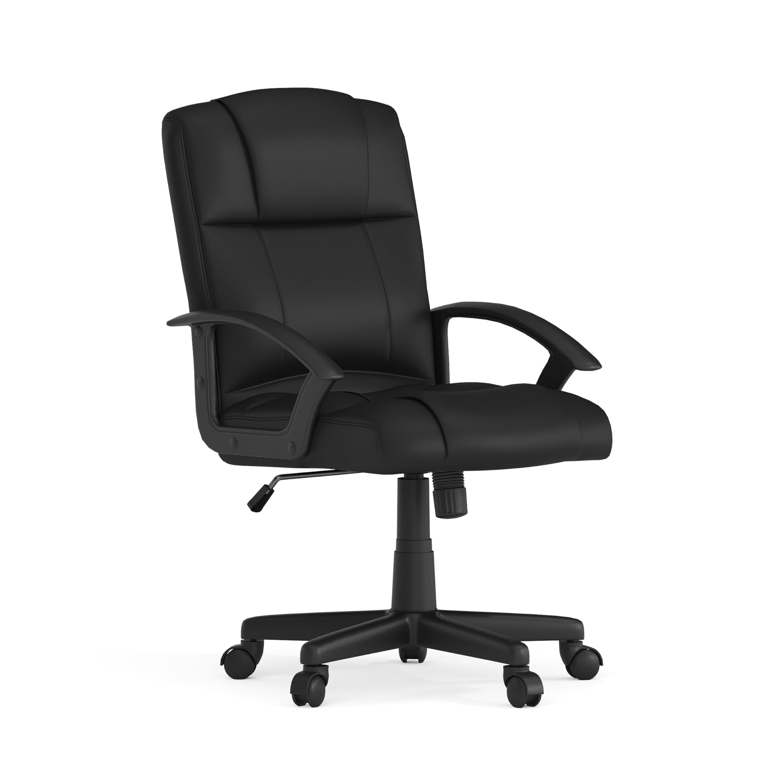 Flash Furniture Coffman Flash Fundamentals Mid-Back Leathersoft Office And Gaming Chair, Ergonomic Office Chair With Padded Leathersoft Seat And Arms, Black