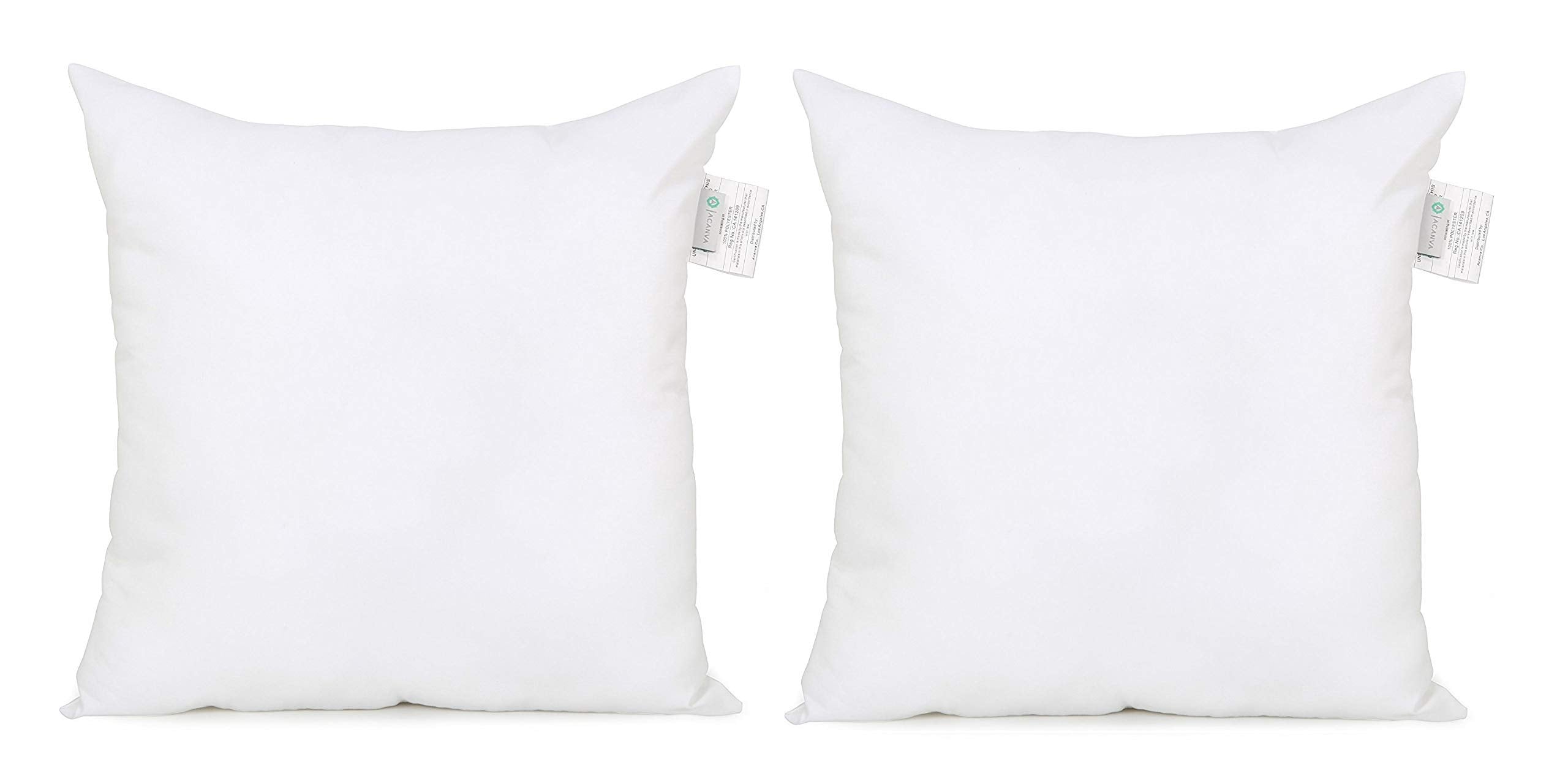 Acanva Down Alternative Throw Pillow Inserts Hypoallergenic Square Soft Form Stuffer Decorative Cushion Sham Filler, 2 Count (Pa
