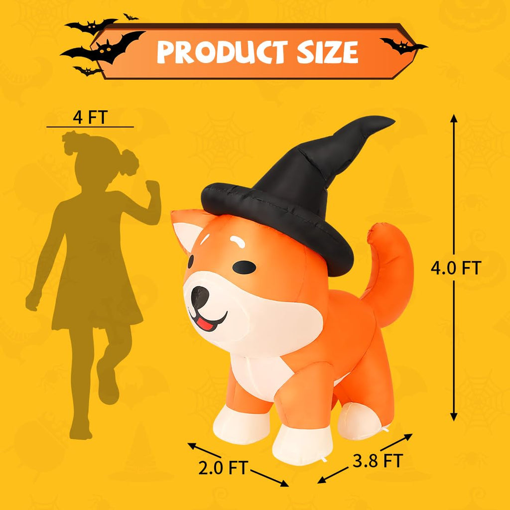 Comin 4 Ft Halloween Inflatables Dog Outdoor Decorations Blow Up Yard Wizard Shiba Inu Dog With Built-In Leds For Indoor Party G