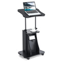 Tangkula Mobile Laptop Podium, Height Adjustable Sit to Stand Desk with Tilting Desktop & Storage Cabinet, Ergonomic Rolling Lec