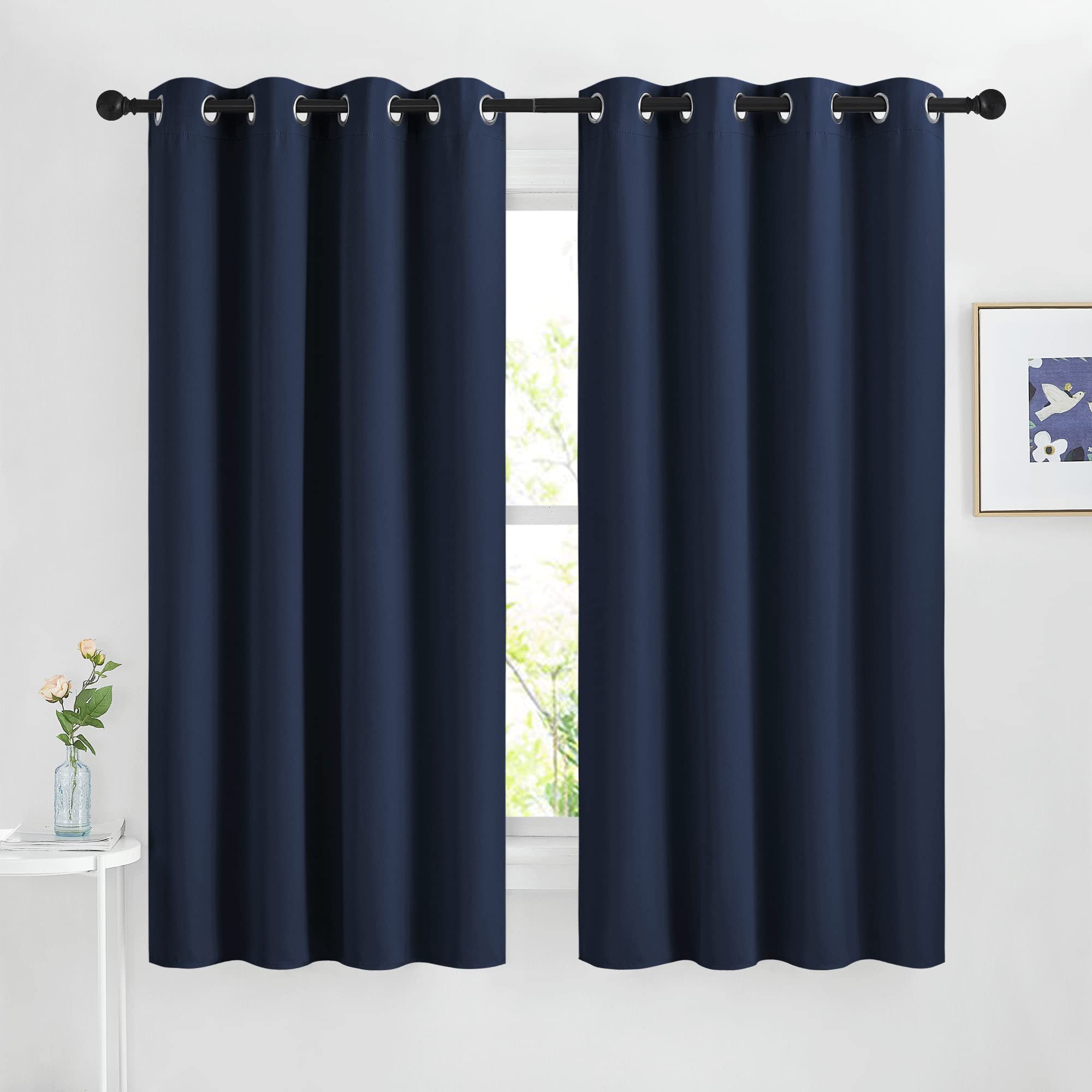 Nicetown Blackout Navy Curtains 63 Inch Length - Window Treatment Energy Saving Thermal Insulated Room Darkening Solid Grommet V