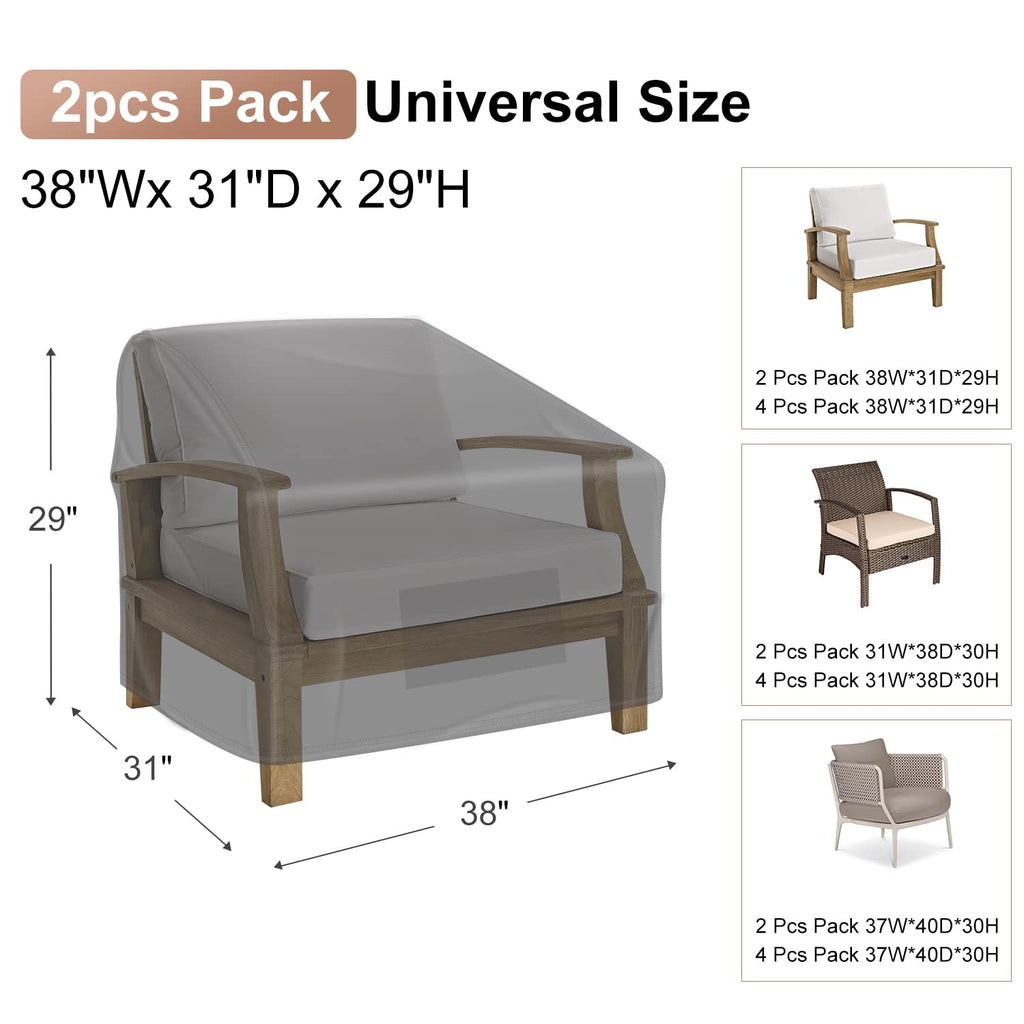 Mrrihand Patio Chair Covers, Lounge Deep Seat Cover Waterproof, Heavy Duty Outdoor Lawn Patio Furniture Covers (38' W X 31' D X 29' H - 2 Pack)