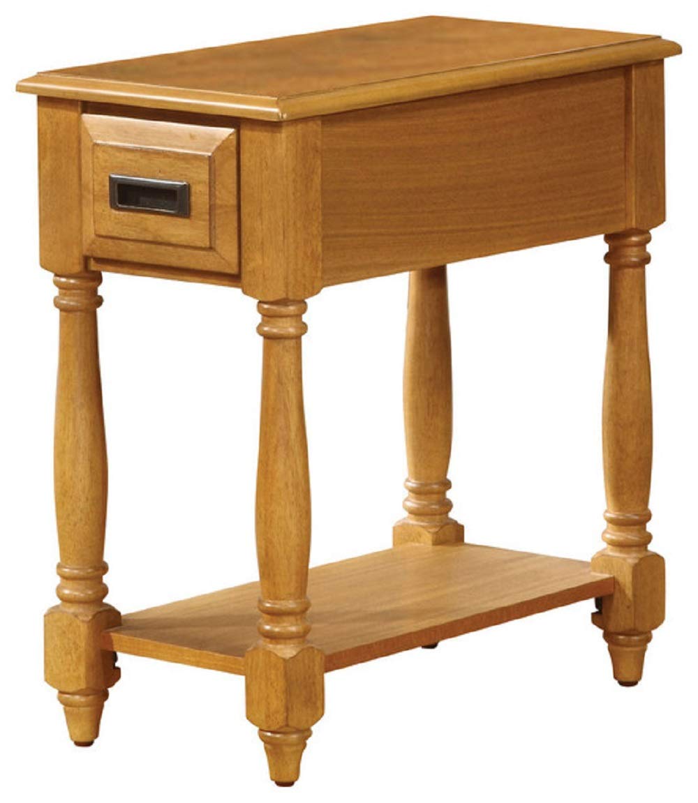 Acme Qrabard 1-Drawer Wooden Accent Table with Bottom Shelf in Light Oak