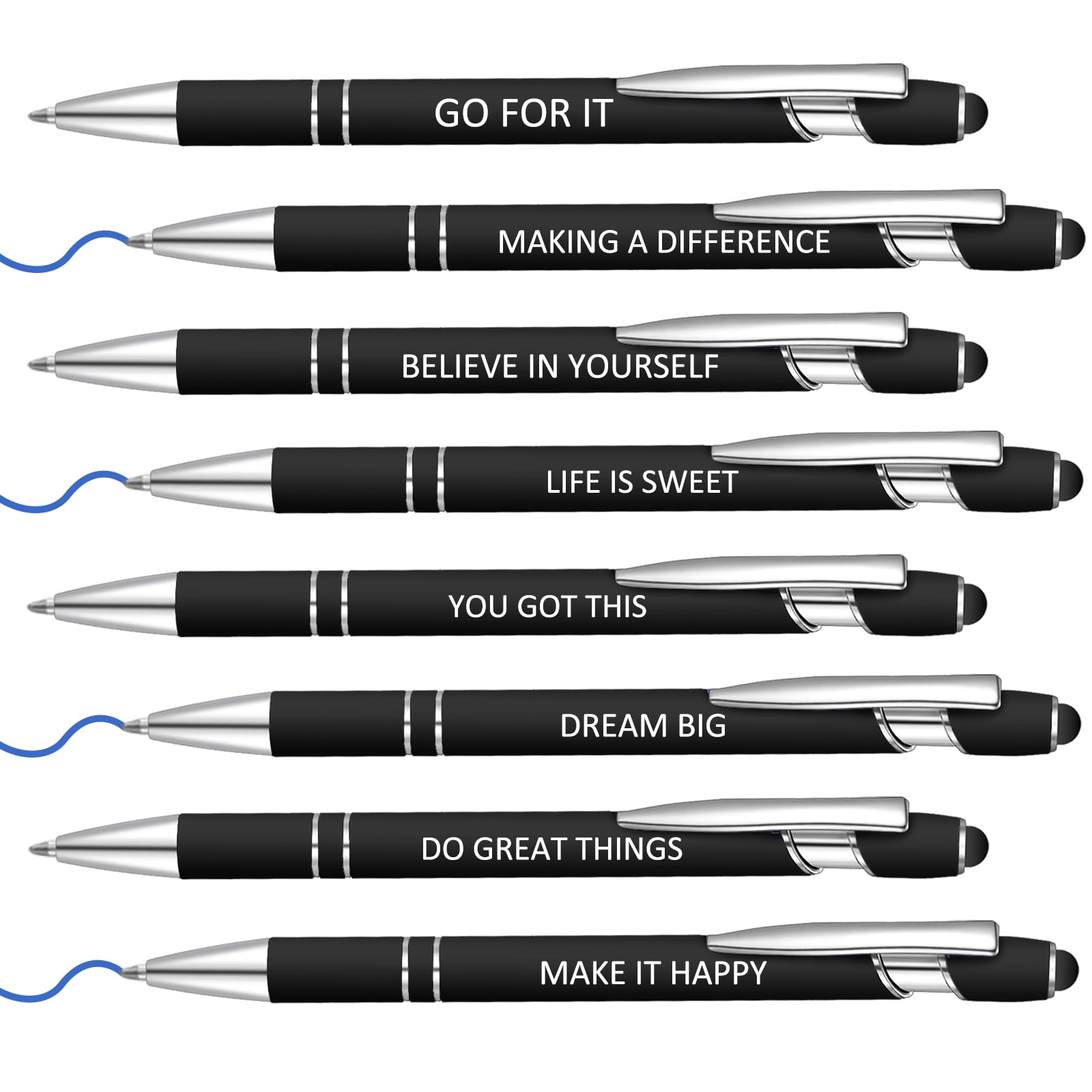 Lragvtbk 8 Pcs Blue Ink Inspirational Pens for Women Quotes Pen Metal Ballpoint Pen with Stylus tips for Office Gift (orange)