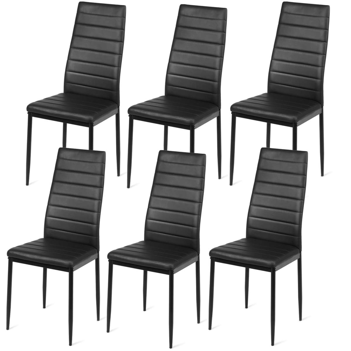 Giantex Black Polyvinyl Chloride Metal Dining Chair Set Of 6 - Ergonomic High Back, Soft Padded Seat And Back