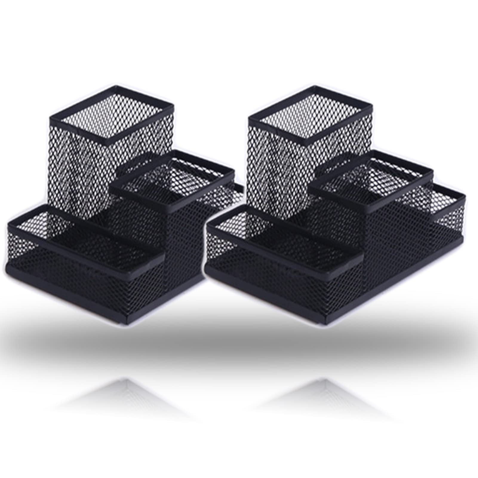 Koofull 2 Packs Desk Organizer Desktop Mesh Pen Pencil Holder Caddy With 4 Compartments, Office Home School Classroom Accessorie