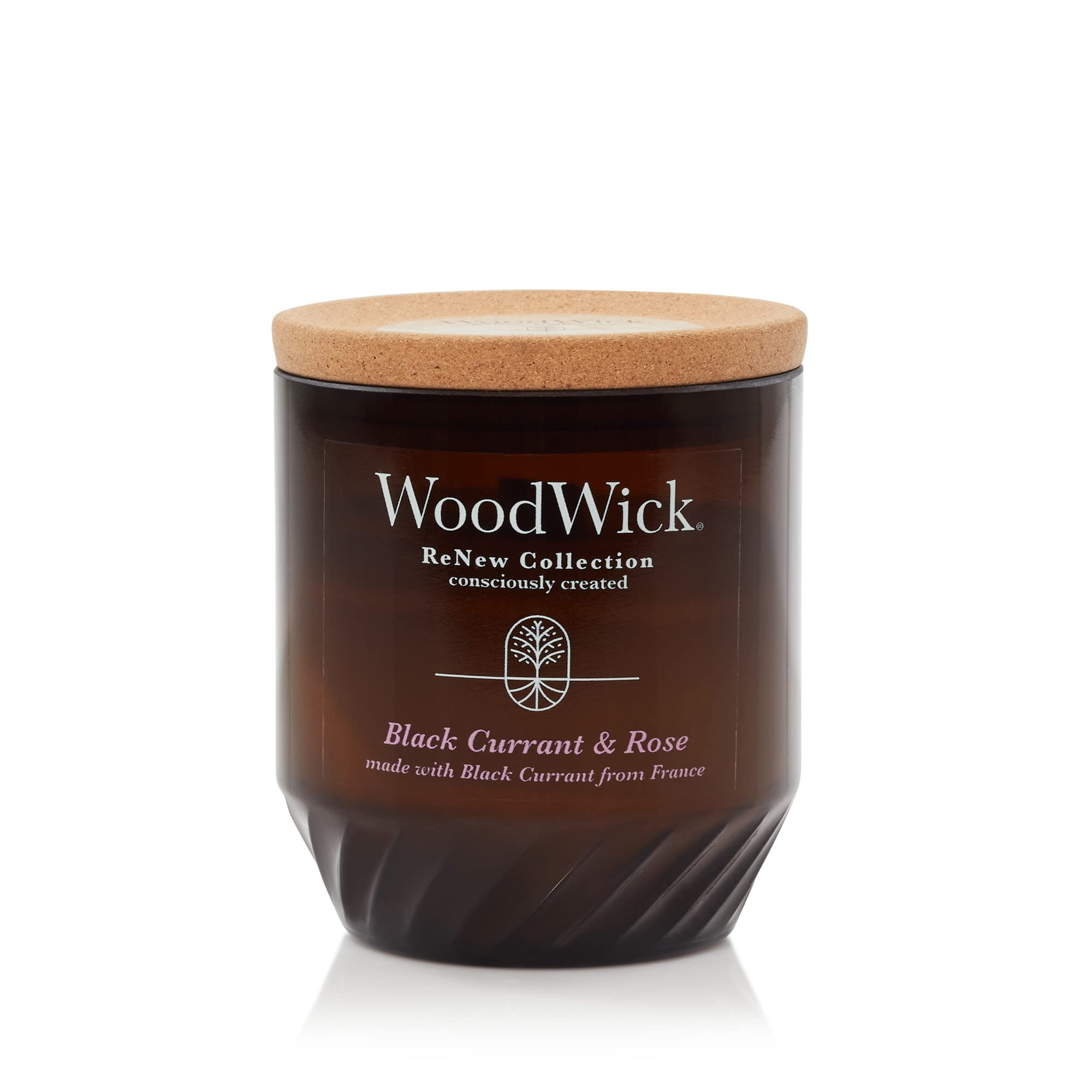 WoodWick Renew Medium Candle, Black Currant & Rose Scented Candles, 6oz, Plant Based Soy Wax Blend, Made with Upcycled Materials