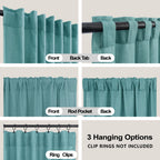 Koufall Teal Back Tab Rod Pocket Linen Sheer Curtains 52X63 Inch Length For Bedroom