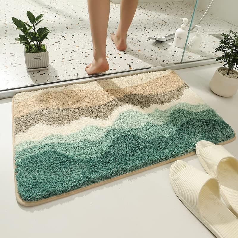 MQUXES Wave Super Soft Anti Skid (40x60 cm) Super Absorbent Mats Microfibre 2000 GSM Door Mats for Home/Bathroom/Bedroom/Kitchen