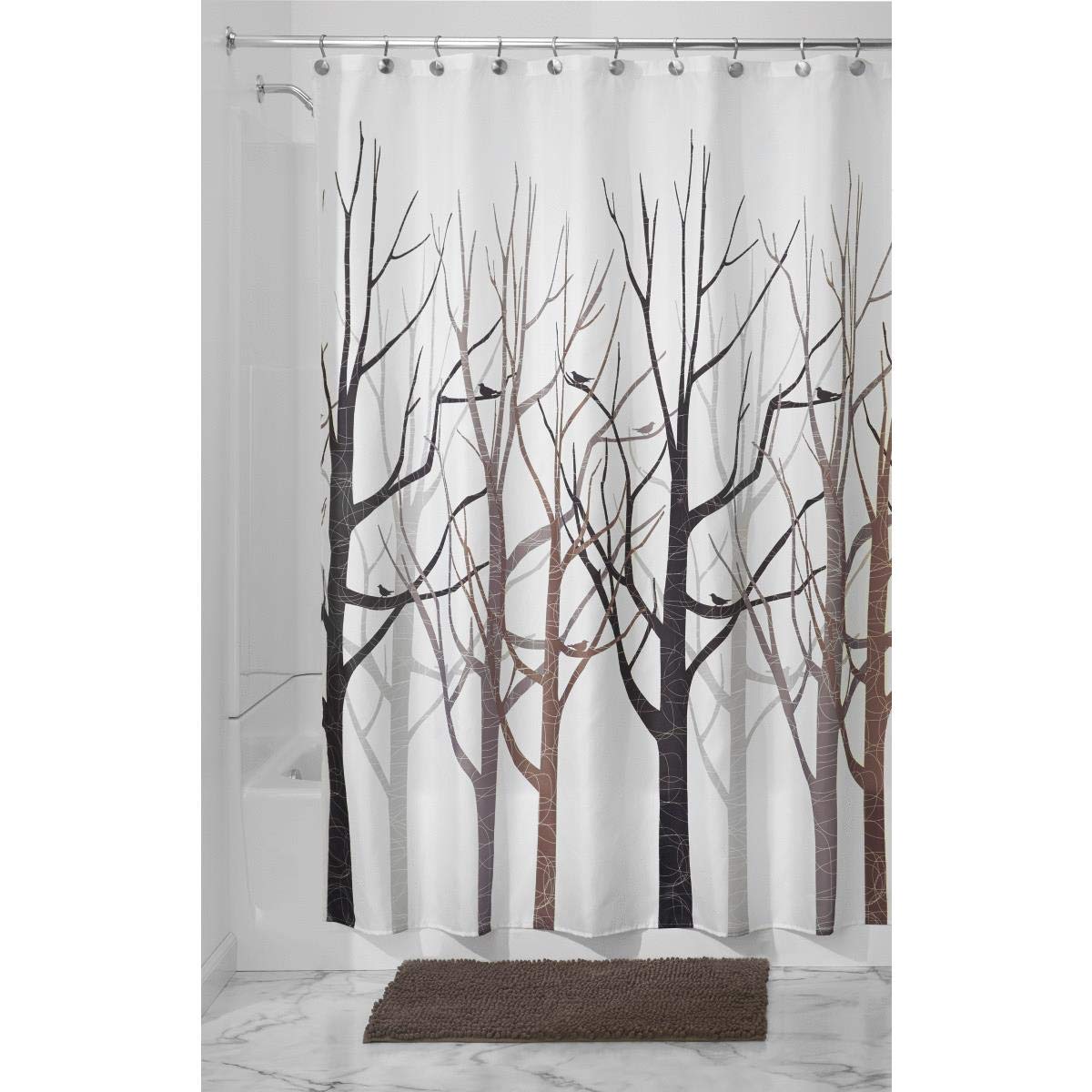 Idesign Fabric Forest Shower Curtain For Master, Guest, Kids', College Dorm Bathroom, 72' X 72', Black And Gray