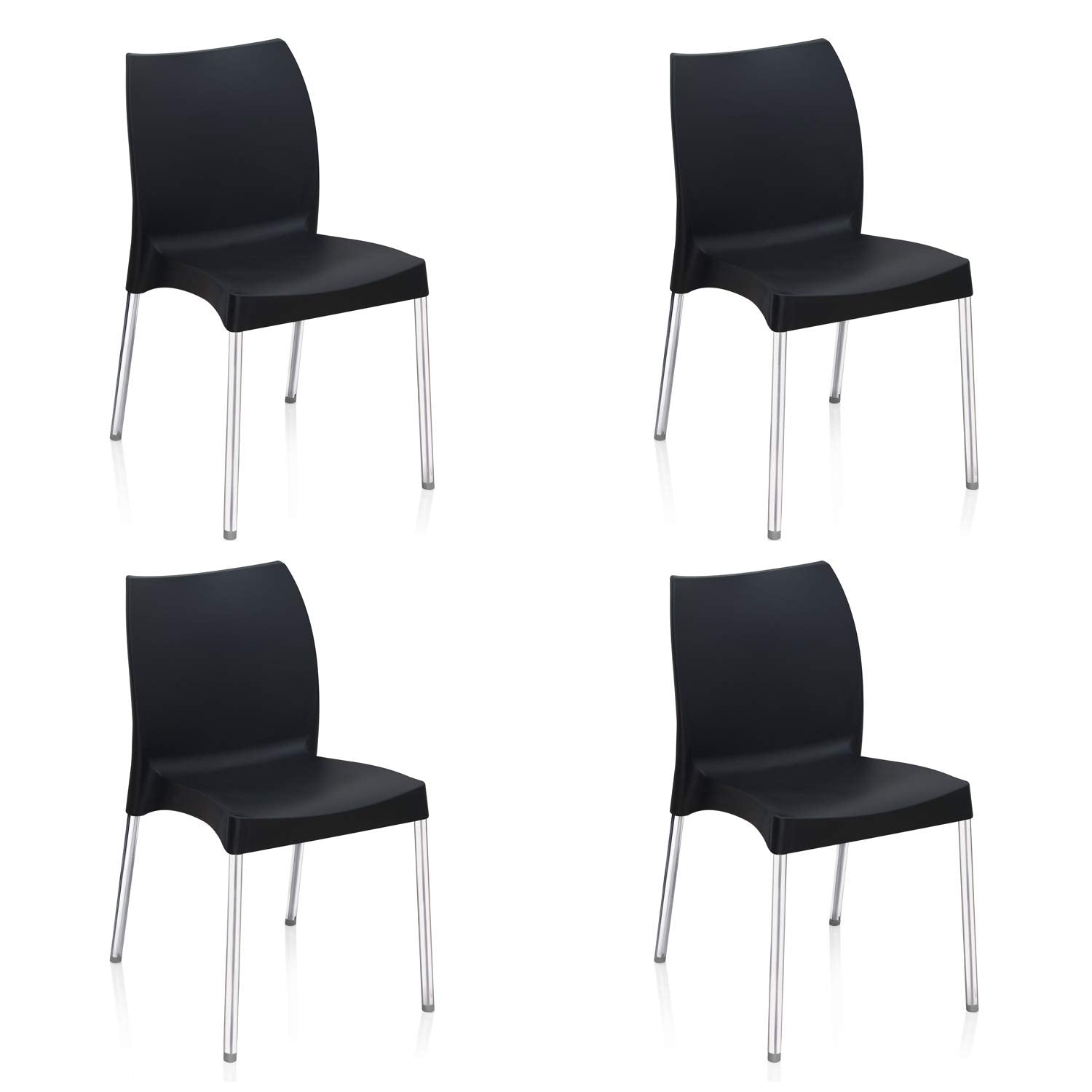 Nilkamal Plastic Chair For Cafe | Plastic Chair Set Of 4 | 3 Year Warranty | For Home, Living Room, Outdoor | Iron Black Colour 
