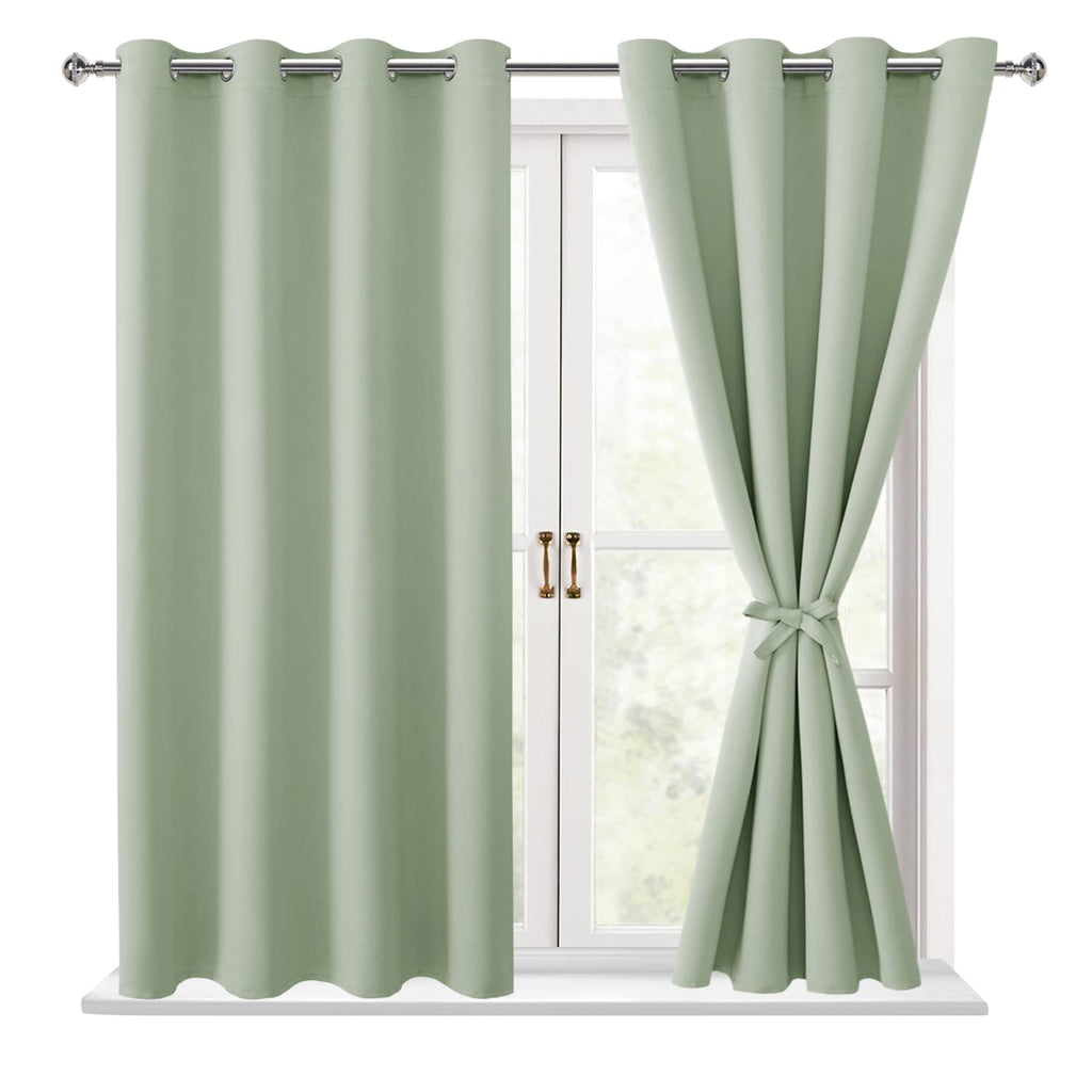 Hiasan Blackout Curtains For Bedroom, 52 X 54 Inches Long - Thermal Insulated & Light Blocking Window Curtains For Living Room/Kids Room, 2 Drape Panels Sewn With Tiebacks, Seafoam Green