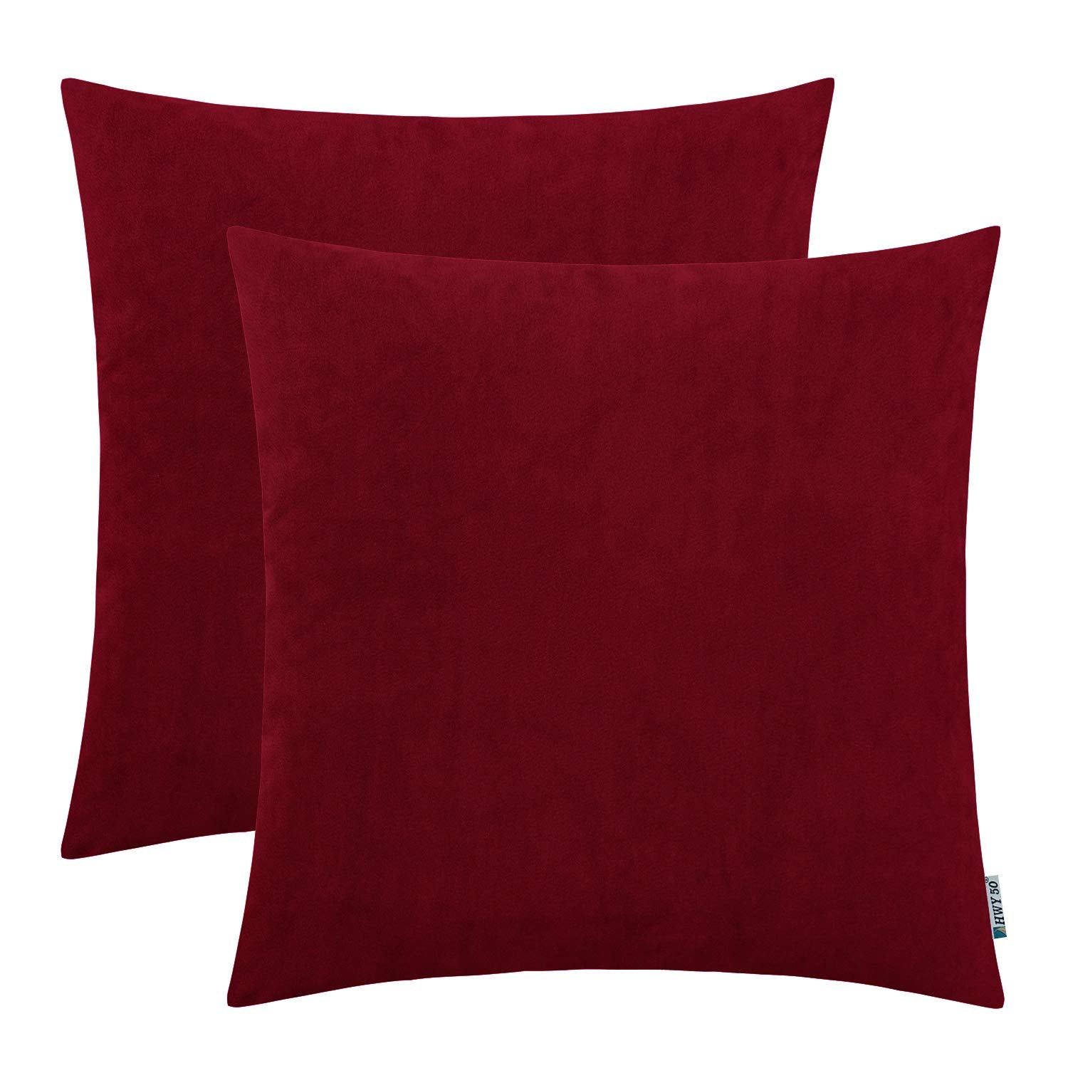 Hwy 50 Dark Wine Red Burgundy Throw Pillow Covers Set 18X18 Inch For Couch Sofa Bed Bedroom Living Room, Velvet Soft Cozy Solid