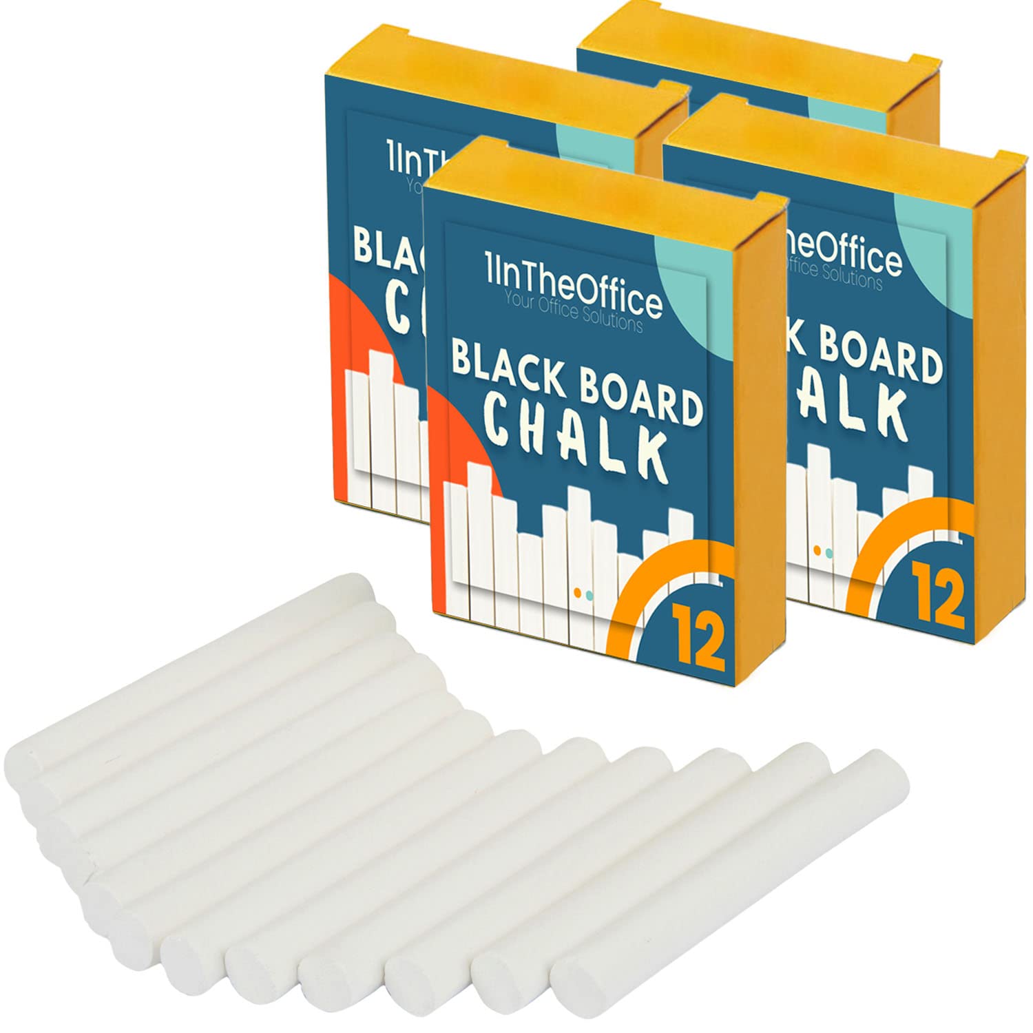 1Intheoffice Blackboard Chalk, White Chalk Dustless, White Chalkboard Chalk, 48 Pack