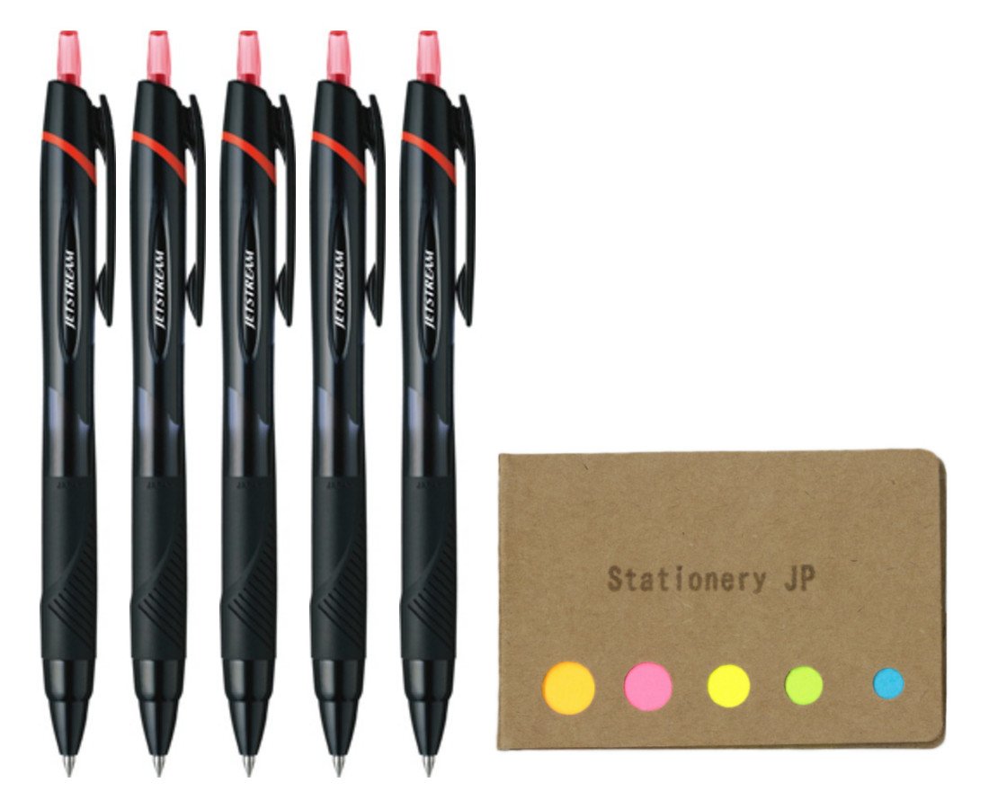 Jetstream Retractable Ballpoint Pen, Medium 0.7Mm, Red Ink, 5-Pack, Sticky Notes Value Set