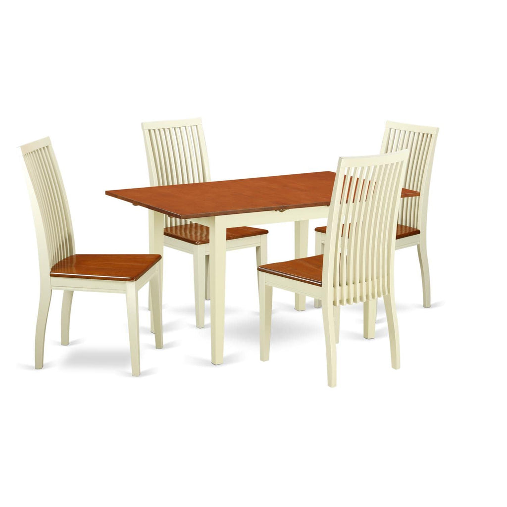 East West Furniture Noip5-Bmk-W 5 Piece Kitchen Table Set For 4 Includes A Rectangle Dining Room Table With Butterfly Leaf And 4 Dining Chairs, 32X54 Inch, Buttermilk & Cherry