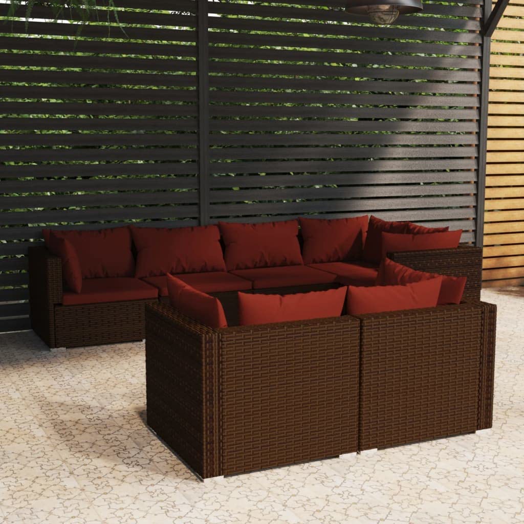vidaXL - 7 Piece Patio Lounge Set with Cushions, Brown Poly Rattan - Sturdy, Lightweight, Weather-Resistant, Modular Design, Comfort Ensured