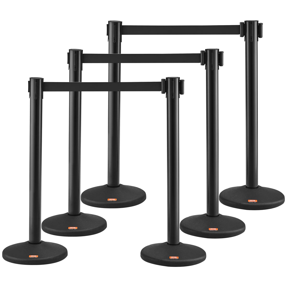 VEVOR Crowd Control Stanchions, 6-Pack Crowd Control Barriers with 3PCS 6.5FT Black Retractable Belts, Plastic Stanchion Queue P