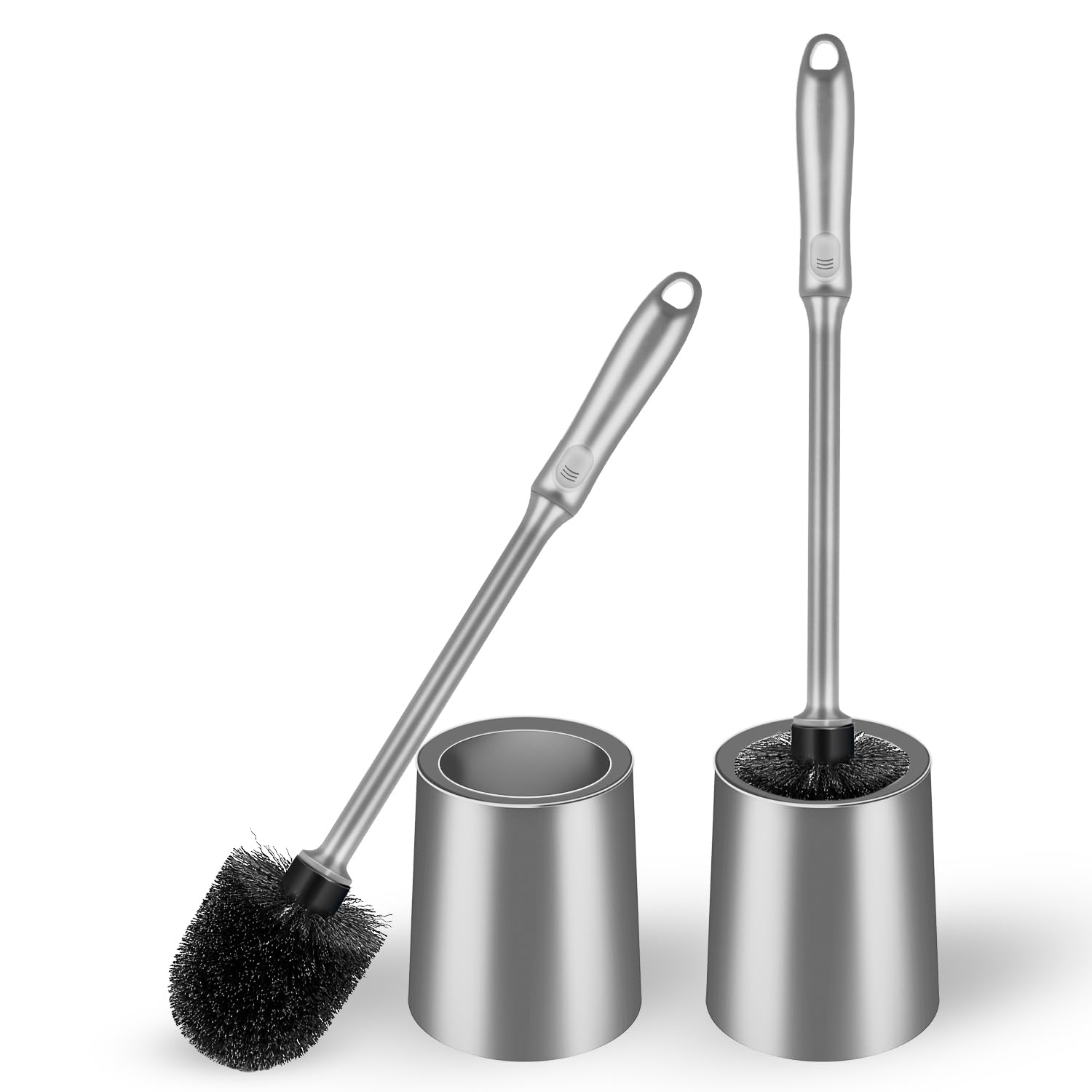 Toilet Brush and Holder 2 Pack with Long Handle - Non-Slip Grip Toilet Bowl Brush Set for Deep Cleaning Bathroom, Toilet Scrubbe