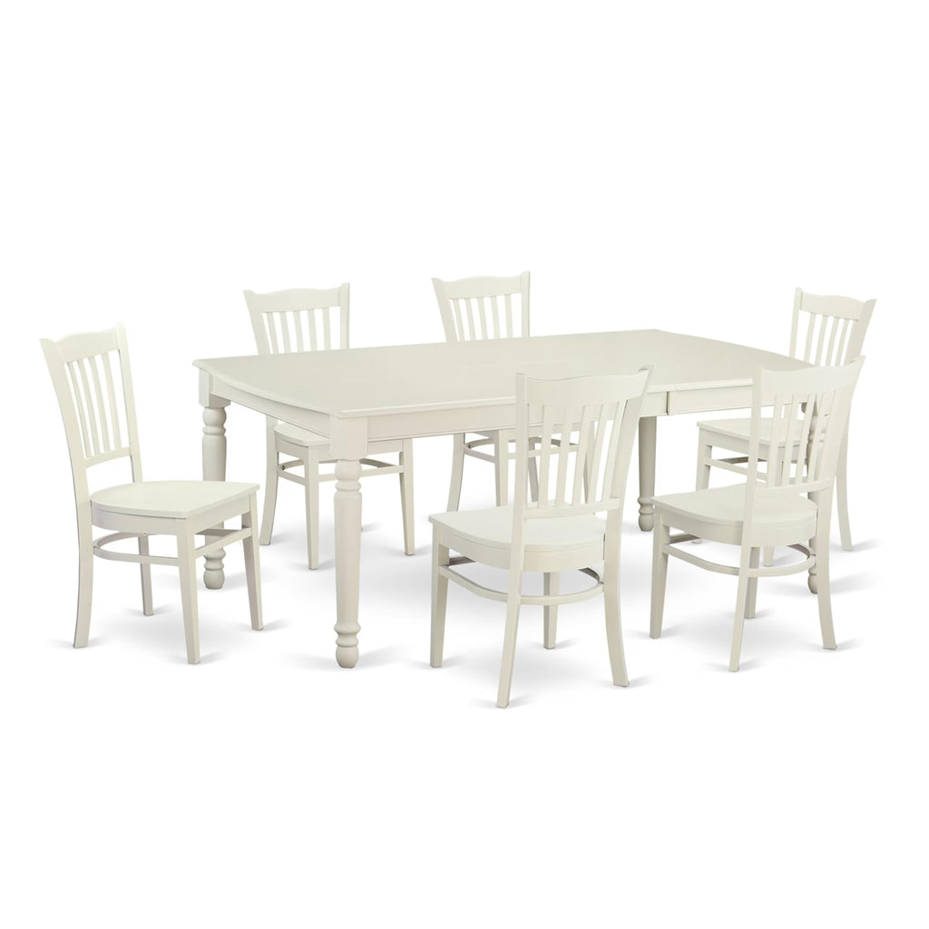 East West Furniture DOGR7-LWH-W 7 Piece Dining Set Consist of a Rectangle Dining Table with Butterfly Leaf and 6 Kitchen Chairs, 42x78 Inch, Linen White