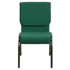 Flash Furniture Hercules Series 18.5''W Stacking Church Chair In Green Patterned Fabric - Gold Vein Frame