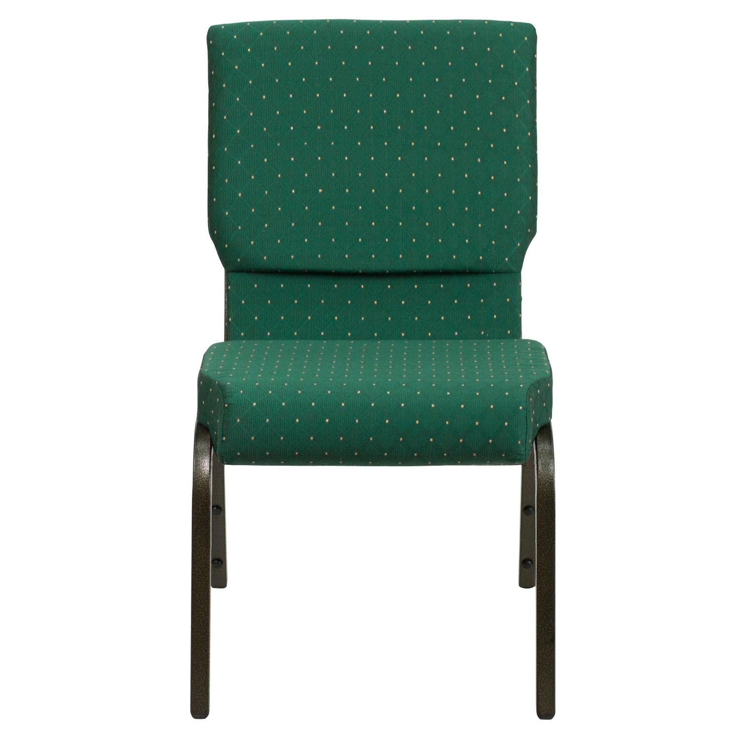 Flash Furniture Hercules Series 18.5''W Stacking Church Chair In Green Patterned Fabric - Gold Vein Frame