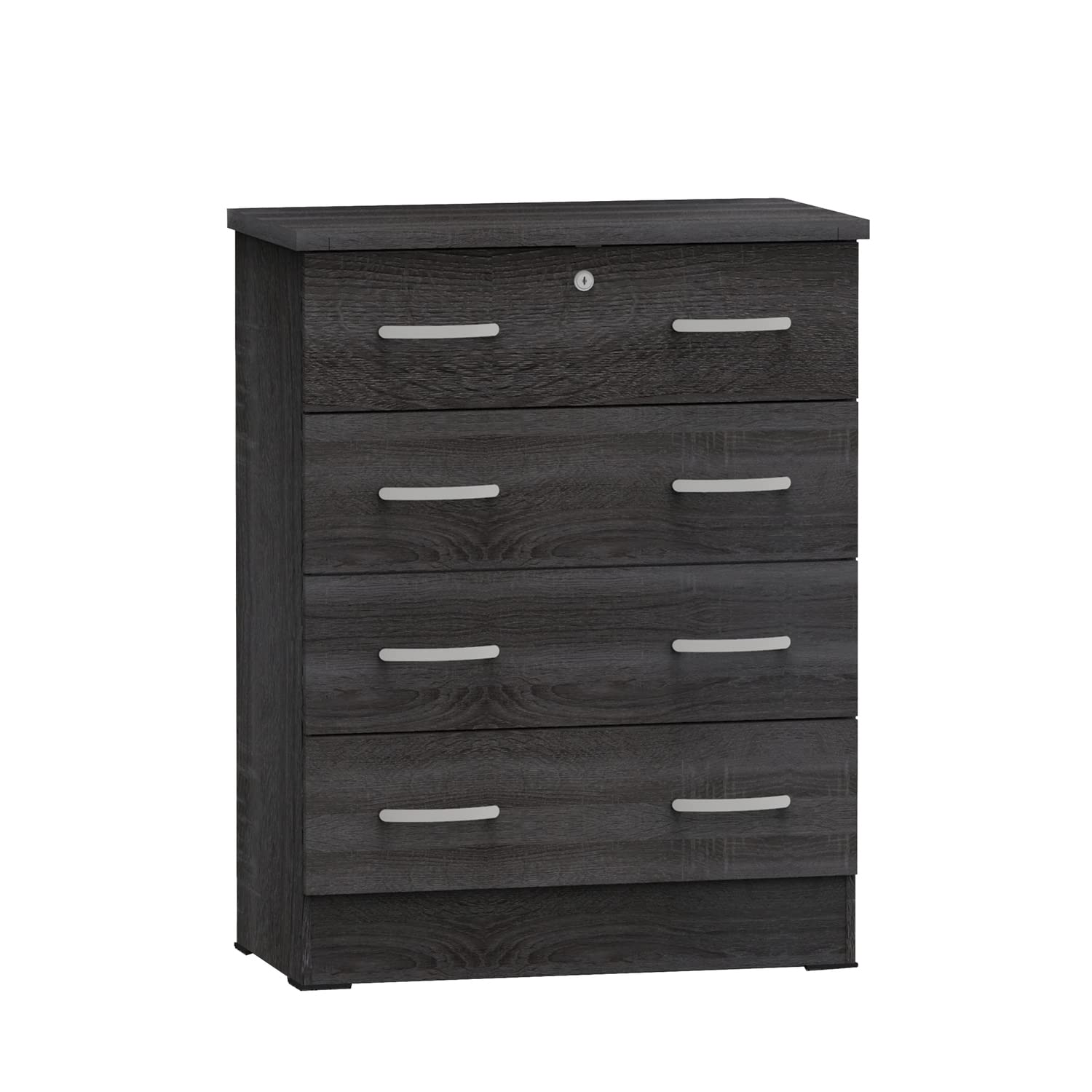 Better Home Products Cindy 4 Drawer Chest Wooden Dresser with Lock in Oak