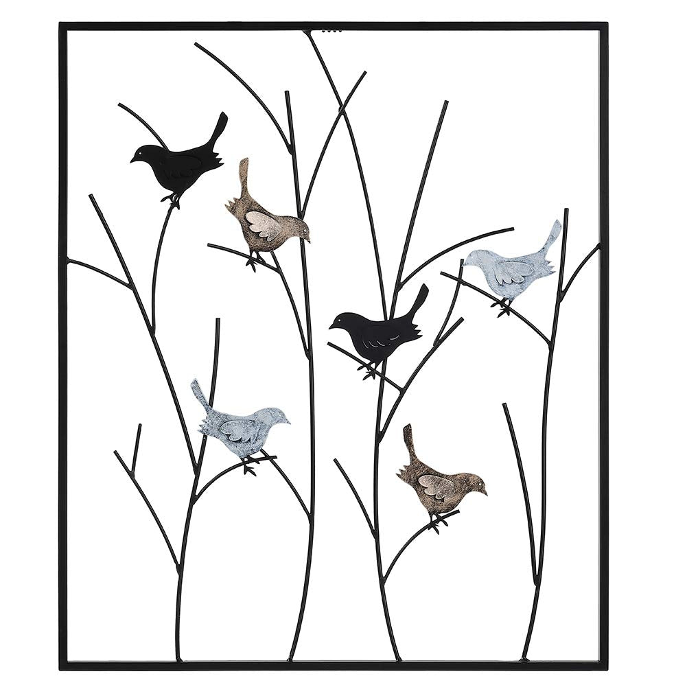 Lechesis Metal Birds on Branches Wall Art Decor Sculptures - 25in x 29 1/2in, Living Room