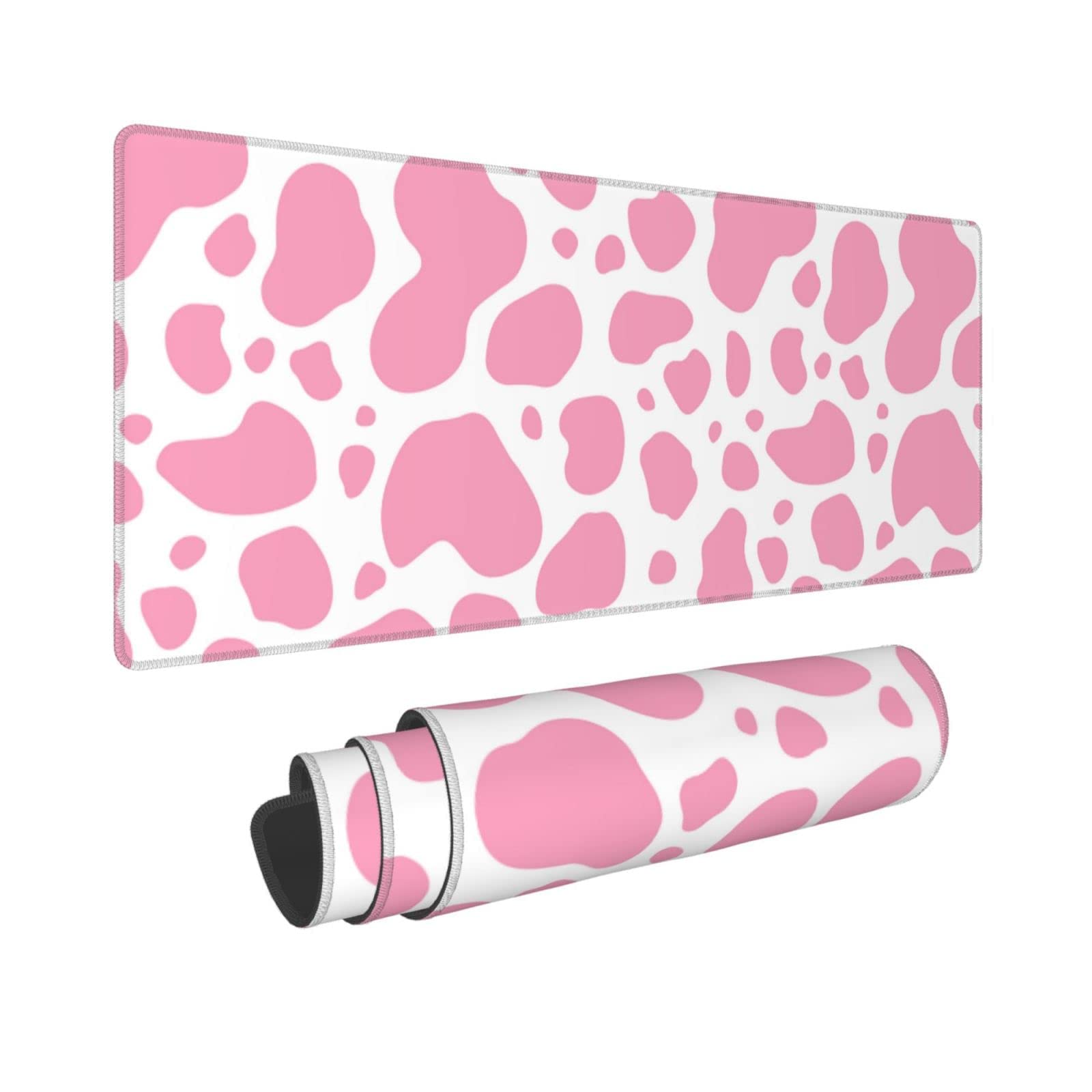 Pink Cow Print Gaming Mouse Pad Large Xl Desk Mat Long Extended Pads Big Mousepad For Home Office Decor Accessories 31.5 X 11.8