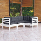 vidaXL Solid Pinewood Patio Lounge Set 4 Piece with Cushions Garden Outdoor Lawn Yard Terrace Balcony Wooden Seat Seating Furniture White