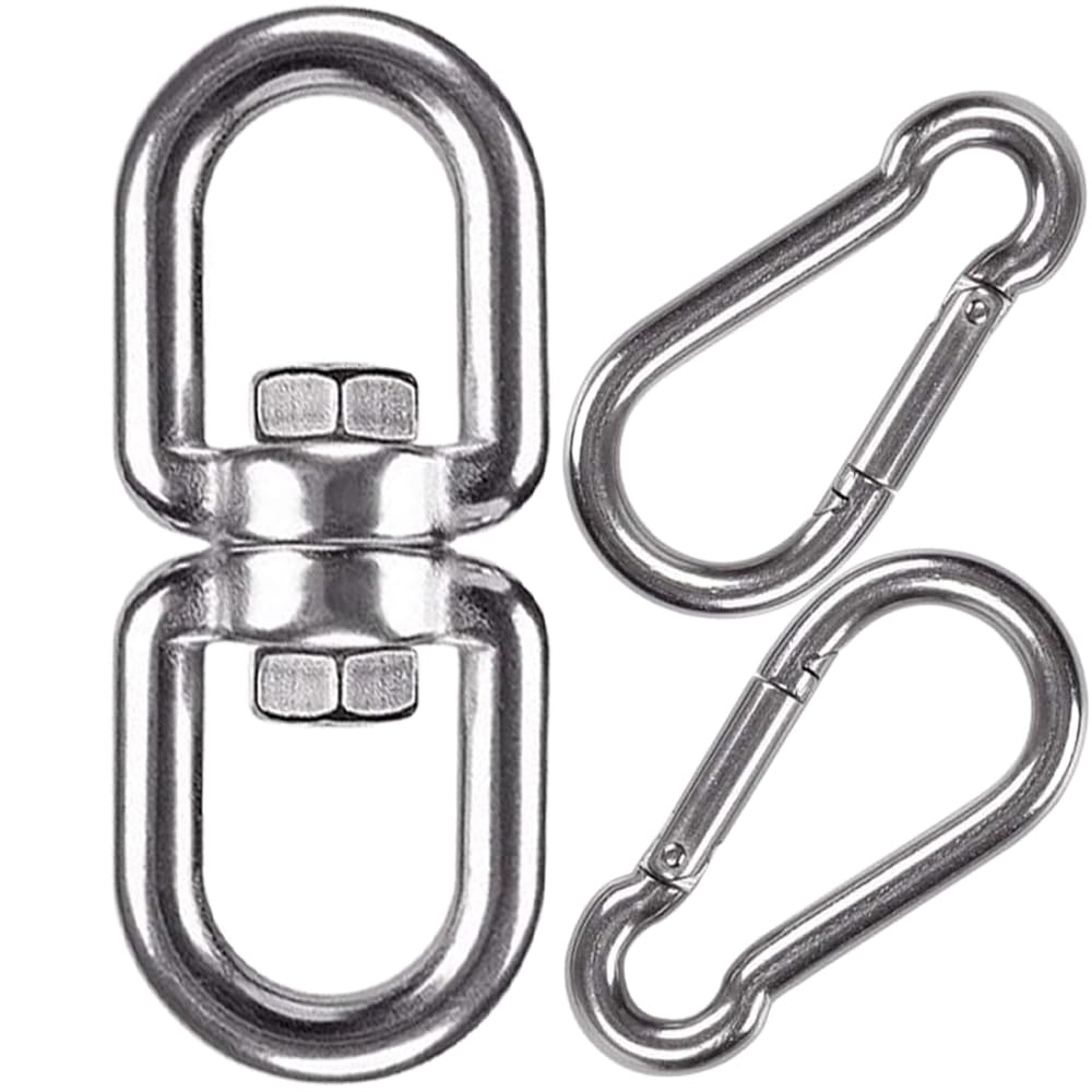 Waremaid Swing Swivel, Stainless Steel Swivel Ring Double Ended Swivel Eye Hook With 2 Snap Hooks For Web Tree Swing, Swing Spin
