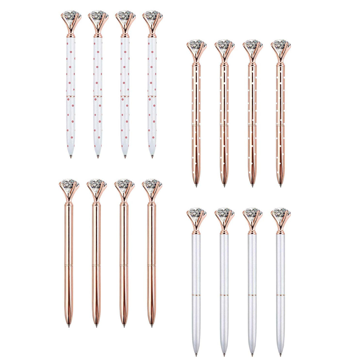 Zztx 16 Pcs Big Crystal Diamond Ballpoint Pen Bling Metal Ballpoint Pen Office Supplies, Includes 16 Pen Refills