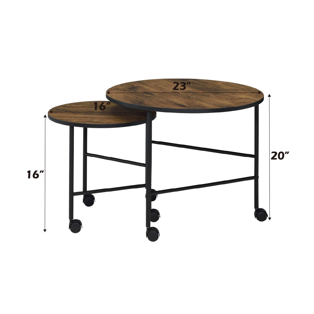 Acme Oblis 2-Piece Round Wooden Top Nesting Tables in Vintage Oak