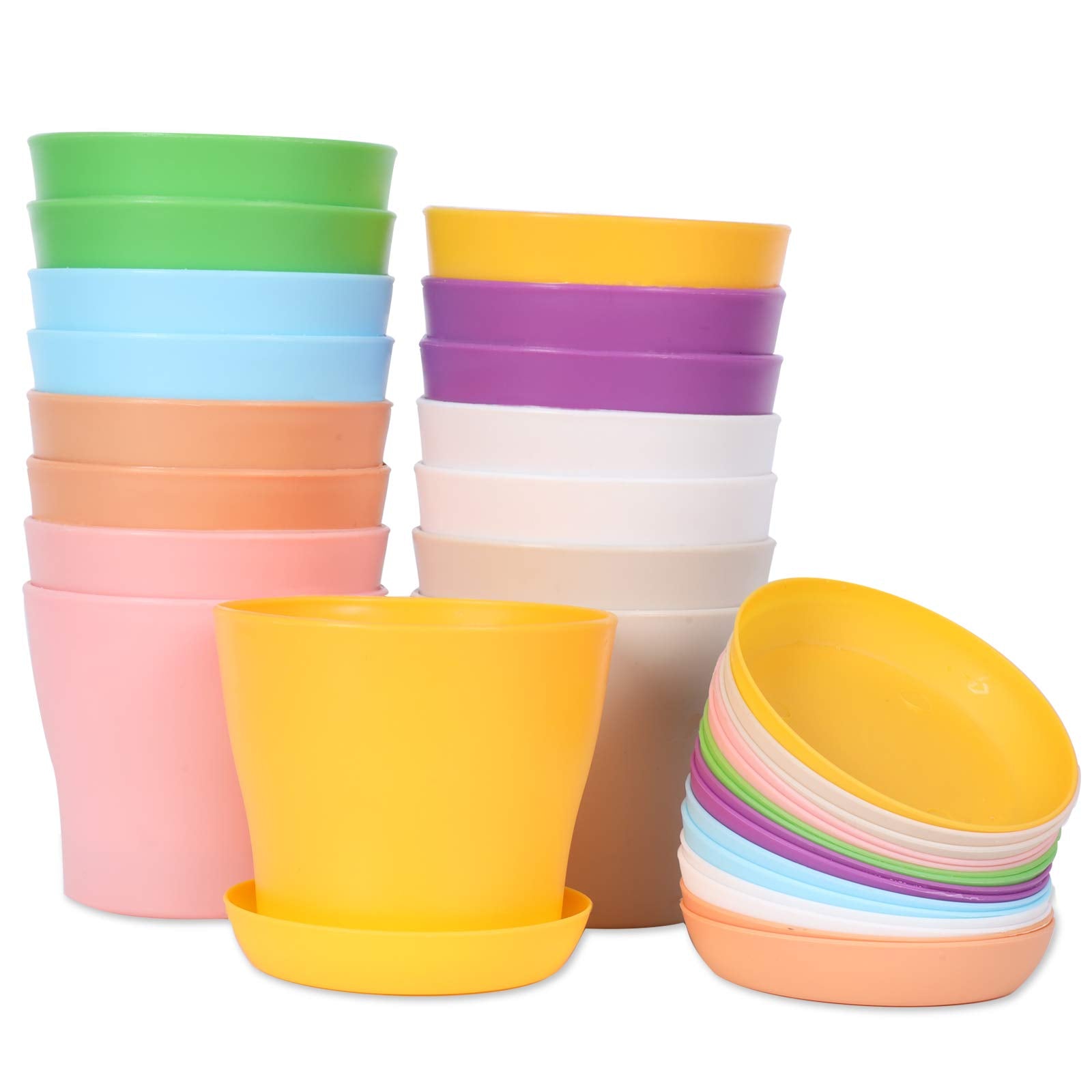 Jeria 16-Pack 4' Plastic Flower Plant Pots Thickened Seedlings Nursery Pots, Colorful Flower Plant Container Seed Starting Pots