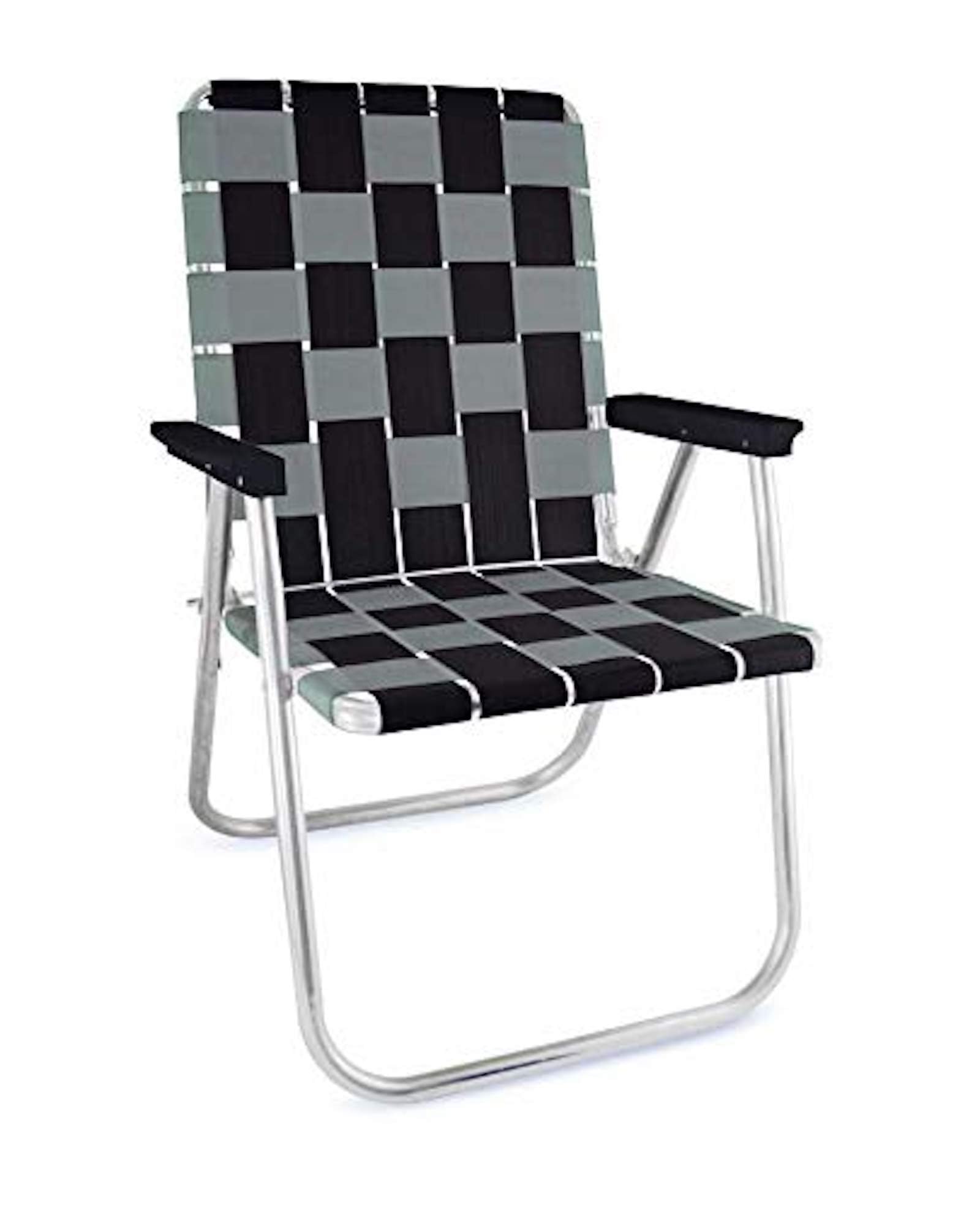 Lawn Chair Usa | Folding Aluminum Webbed Chair For Camping, Sports, And Beach | Classic - Black//Silver