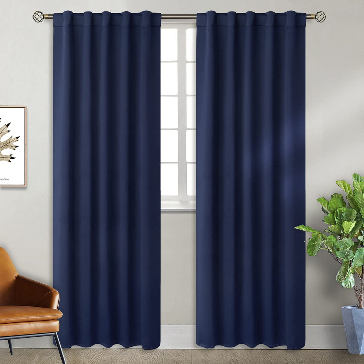 Bgment Navy Blue Curtains 84 Inches Length - Rod Pocket And Back Tab Thermal Insulated Blackout Curtains For Living Room, 42 X 8