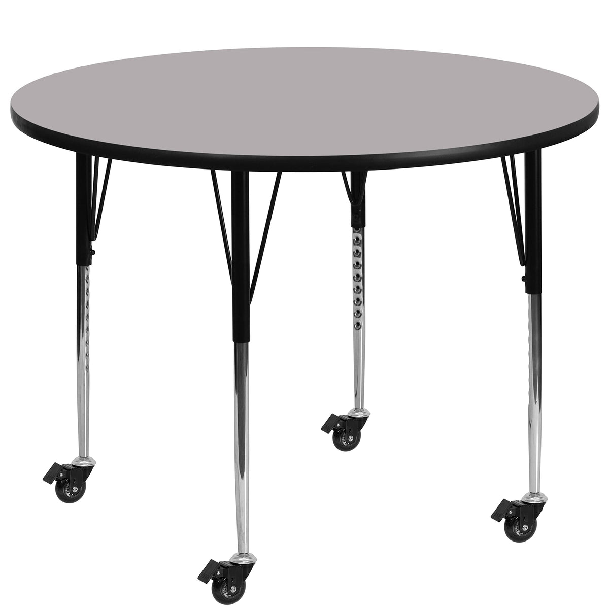 Flash Furniture Wren Mobile 60'' Round Grey Thermal Laminate Activity Table - Standard Height Adjustable Legs