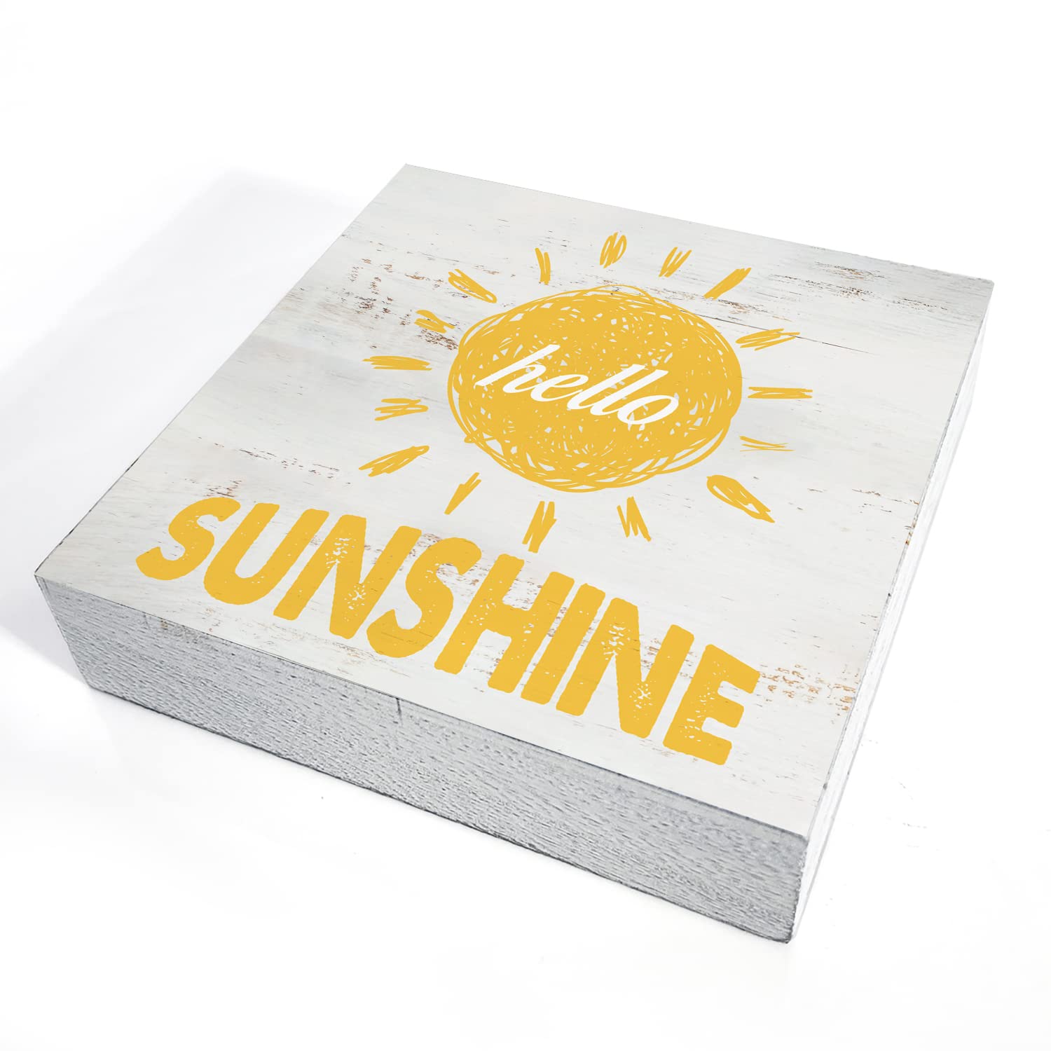 Farmhouse Hello Sunshine Wood Box Sign Home Decor Rustic Spring Wooden Box Sign Block Plaque For Wall Tabletop Desk Home Decorat