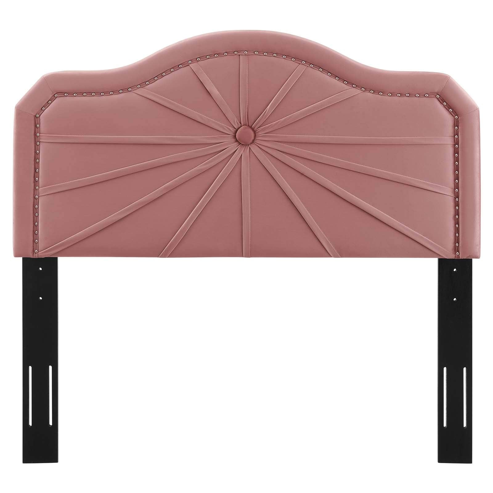 Modway Kristin Pleated Performance Velvet King/California King Headboard in Dusty Rose with Nailhead Trim
