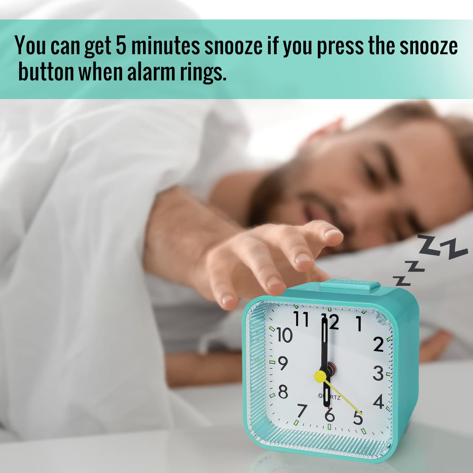 Lamisola Small Battery Operated Analog Alarm Clock, Travel Clock,Quieter Bedside Clocks For Bedrooms Bathroom Shelf Desk,Green