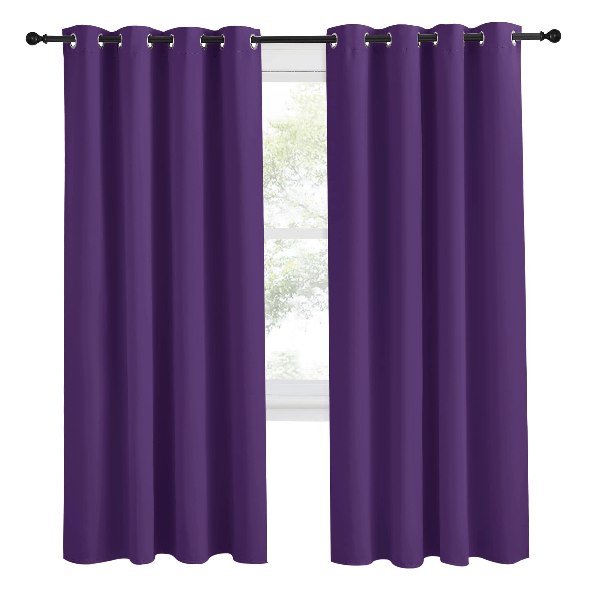Nicetown Blackout Window Curtain Short, 55W X 78L, Sold Individually, Royal Purple Color, Home Fashion Thermal Insulated Room Darkening Drapery For Bedroom
